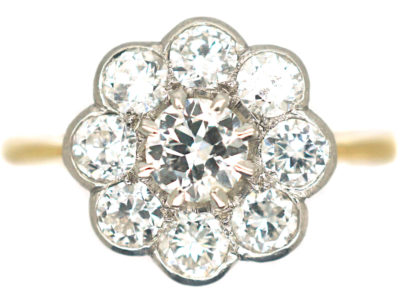 Edwardian 18ct Gold & Platinum, Diamond Daisy Cluster Ring