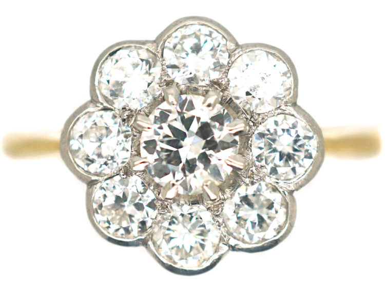 Edwardian 18ct Gold & Platinum, Diamond Daisy Cluster Ring
