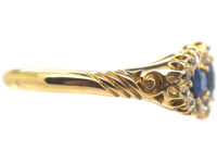 Edwardian 18ct Gold Three Stone Sapphire & Diamond Cluster Ring