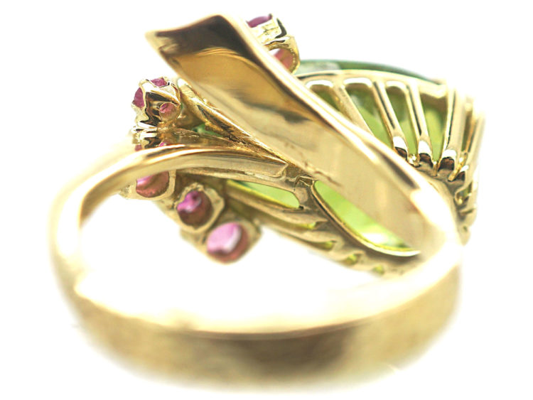1970s 18ct Gold, Ruby & Large Pear Shaped Peridot Ring