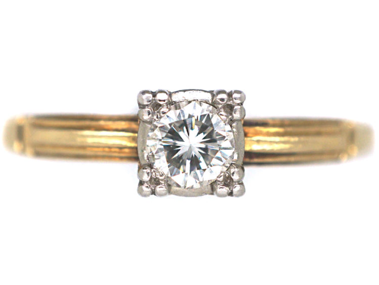 Art Deco 14ct Gold & Platinum Diamond Solitaire Ring