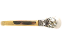Edwardian 18ct Gold Old Mine Cut Diamond & Natural Bouton Pearl Ring