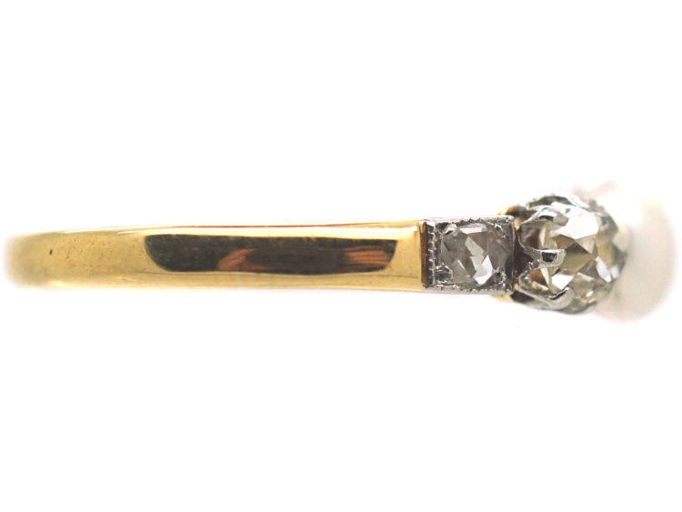 Edwardian 18ct Gold Old Mine Cut Diamond & Natural Bouton Pearl Ring