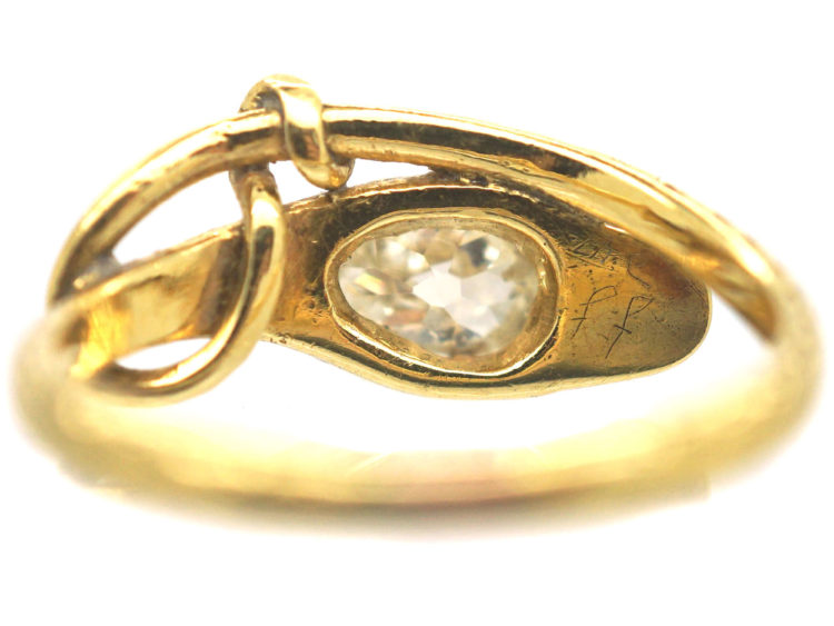 Georgian 18ct Gold Snake Ring set with a Rose Diamond & Cabochon Ruby Eyes