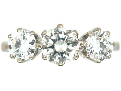 Art Deco Platinum, Three Stone Diamond Ring