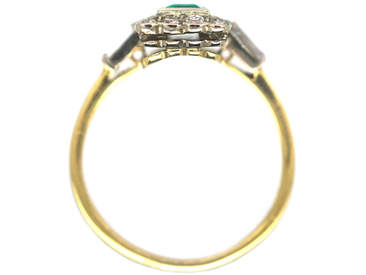 Art Deco 18ct Gold & Platinum, Emerald & Diamond Geometric Ring