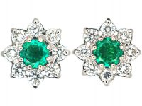 18ct White Gold Emerald & Diamond Cluster Earrings