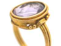 Victorian 18ct Gold & Amethyst Intaglio Ring of a Grecian Lady's Head