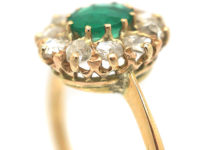 Edwardian 18ct Gold, Rose Cut Emerald & Rose Diamond Cluster Ring