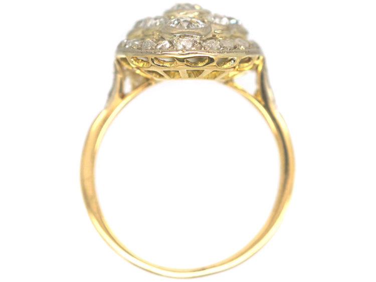Edwardian 18ct Gold Oval Old Mine Cut & Rose Cut Diamond Cluster Ring