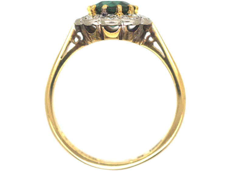 Edwardian 18ct Gold & Platinum, Green Tourmaline & Diamond Cluster Ring
