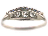 Art Deco Platinum, Sapphire & Diamond Boat Shaped Ring