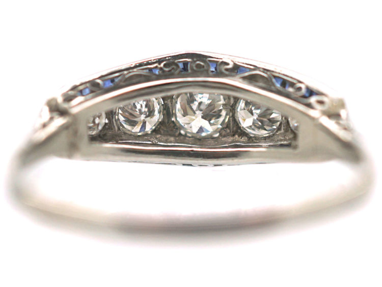 Art Deco Platinum, Sapphire & Diamond Boat Shaped Ring