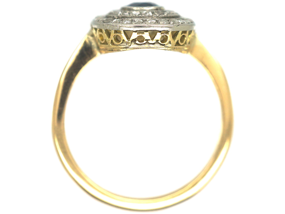 Edwardian 18ct Gold & Platinum, Pear Shaped Sapphire & Rose Diamond ...