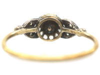 Edwardian 14ct Gold Rose Diamond & Natural Bouton Pearl Cluster Ring with Rose Diamond set Leaf Shoulders