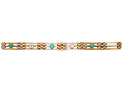 Edwardian 15ct Gold Turquoise & Diamond Gate Bracelet
