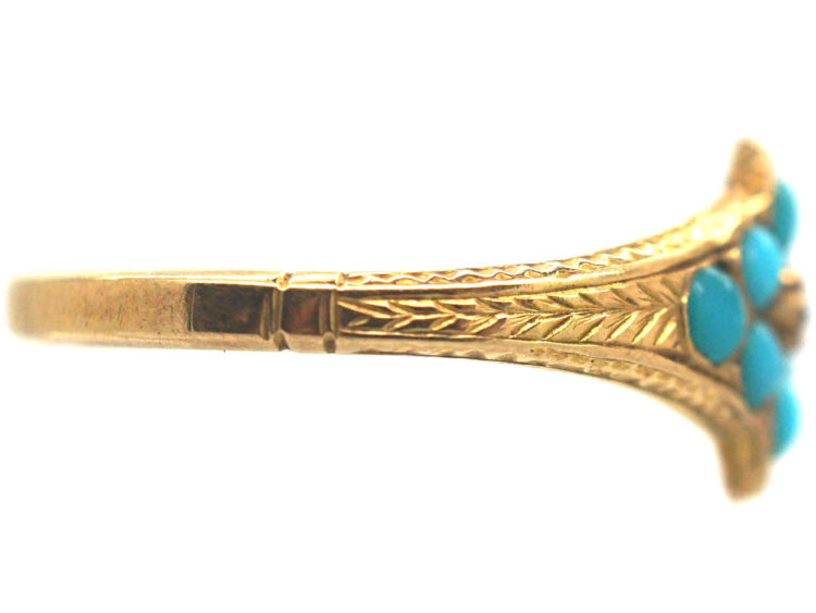 Victorian 15ct Gold, Turquoise & Diamond Forget Me Not Ring