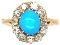 Edwardian 18ct Gold Turquoise & Diamond Cluster Ring