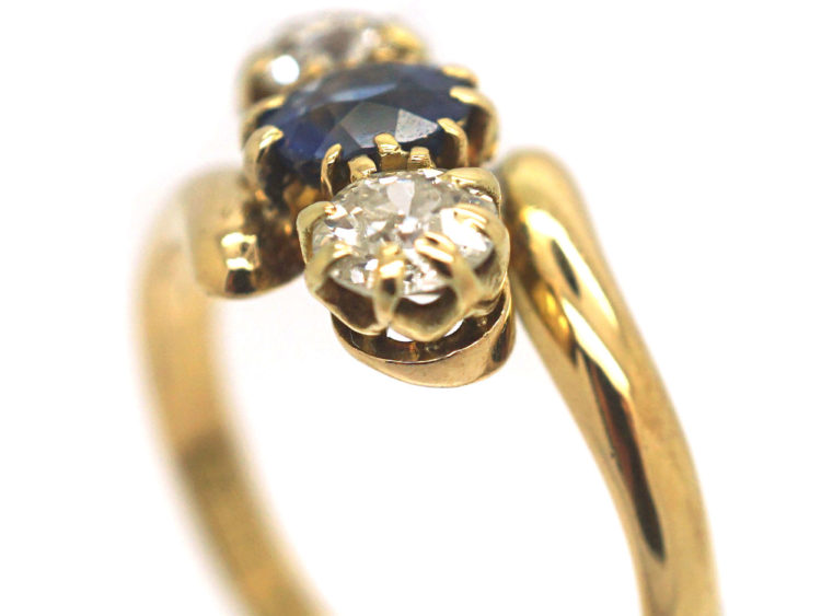 Edwardian 18ct Gold Sapphire & Diamond Crossover Ring