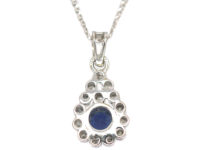 18ct White Gold, Sapphire & Diamond Pendant on 14ct White Gold Chain