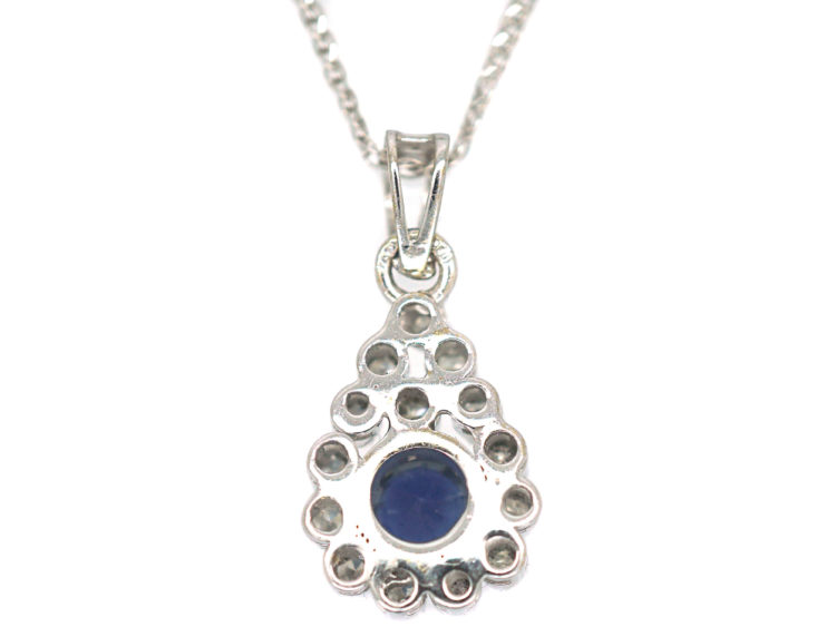 18ct White Gold, Sapphire & Diamond Pendant on 14ct White Gold Chain