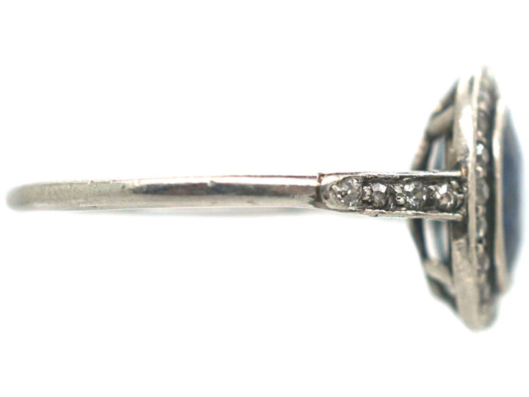 Art Deco Platinum, Burma Sapphire & Diamond Cluster Ring