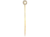 Edwardian 18ct Gold, Diamond & Natural Pearl Cluster Tie Pin