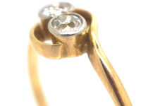 Edwardian 18ct Gold & Platinum, Two Stone Diamond Crossover Ring
