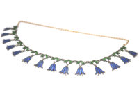 Edwardian 9ct Gold & Silver Plique-à-jour Hair Bell Necklace