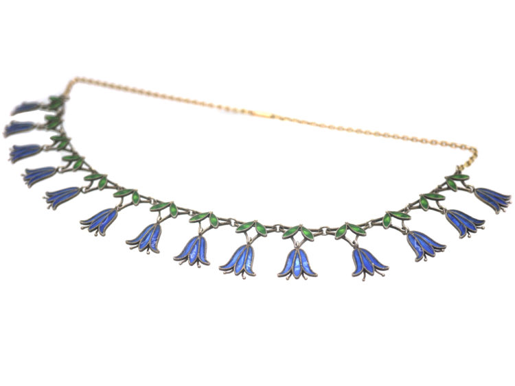 Edwardian 9ct Gold & Silver Plique-à-jour Hair Bell Necklace