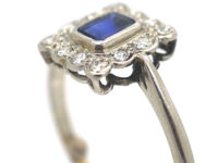 Art Deco 18ct White Gold & Platinum, Sapphire & Diamond Rectangular Shaped Ring