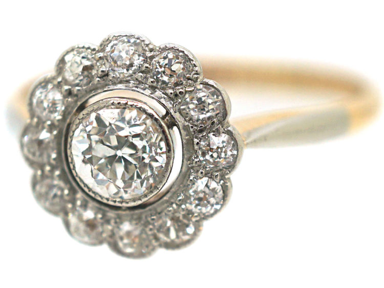 Edwardian 18ct Gold & Platinum, Diamond Daisy Cluster Ring