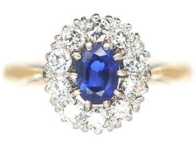18ct Gold & Platinum, Sapphire & Diamond Oval Cluster Ring