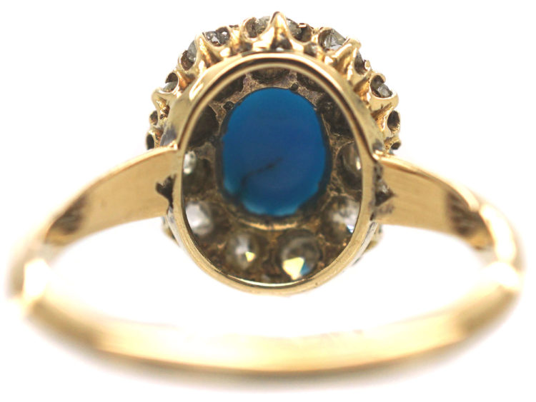 Edwardian 18ct Gold Turquoise & Diamond Cluster Ring
