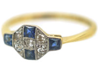 Art Deco 18ct Gold & Platinum, Sapphire & Diamond Ring