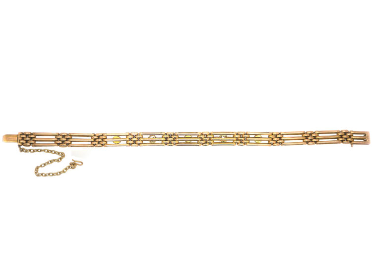 Edwardian 15ct Gold Turquoise & Diamond Gate Bracelet