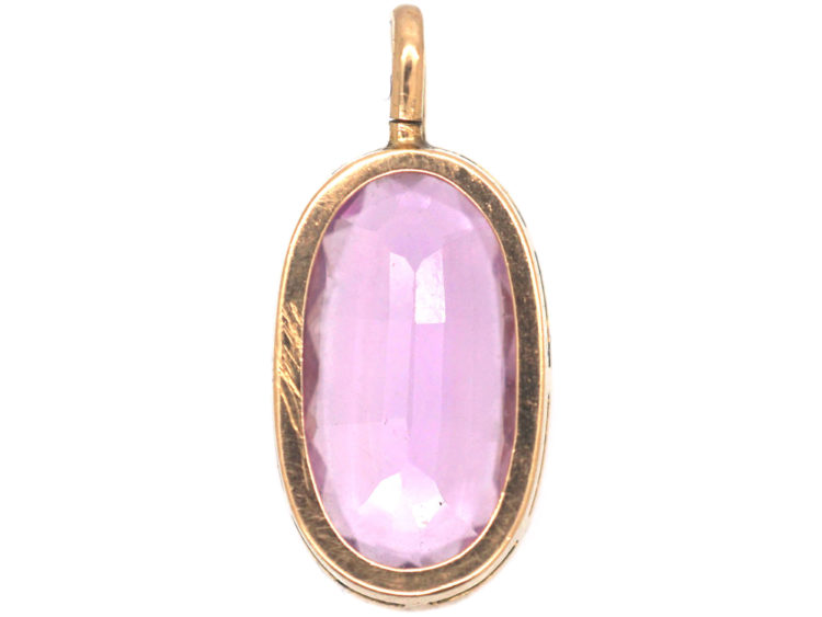 Edwardian 15ct Gold & Oval Pink Topaz Pendant