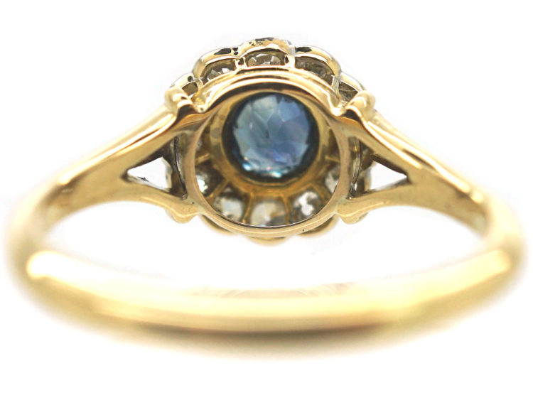 Edwardian 18ct Gold & Platinum, Sapphire & Diamond Cluster Ring