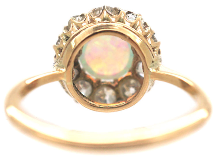 Edwardian 18ct Gold, Opal & Diamond Cluster Ring
