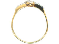 Art Deco 18ct Gold & Platinum Two Stone Diamond Crossover Ring with Diamond Set Shoulders