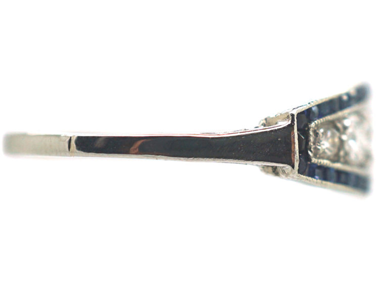 Art Deco Platinum, Sapphire & Diamond Boat Shaped Ring