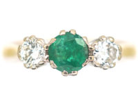 18ct Gold, Emerald and Diamond Three Stone Ring by Cropp & Farr