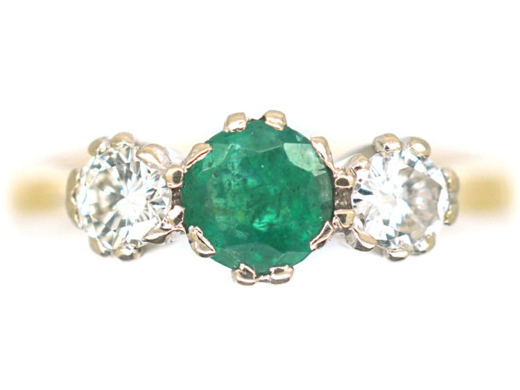 18ct Gold, Emerald and Diamond Three Stone Ring by Cropp & Farr