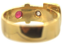 Victorian 18ct Gold Garnet & Diamond Buckle Ring