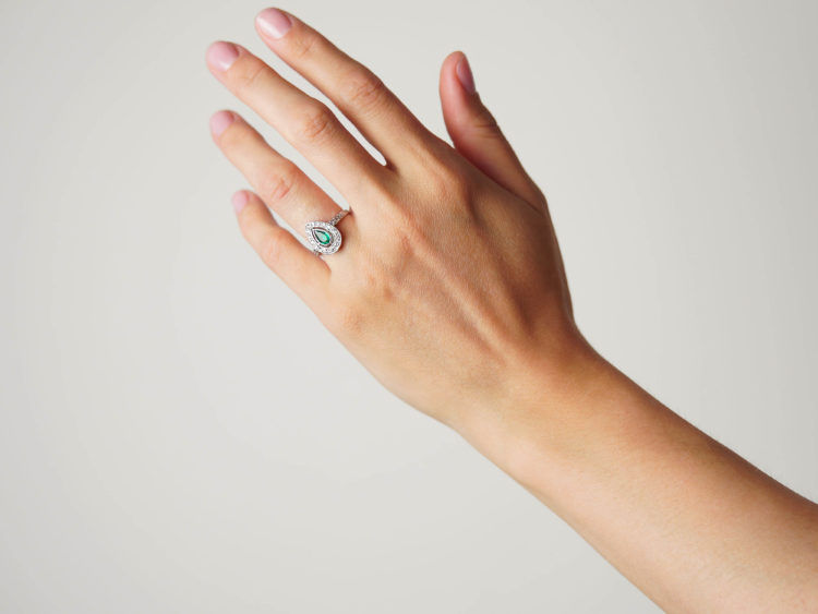 Art Deco Platinum Emerald & Diamond Pear Shaped Ring