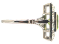 Platinum, Peridot & Diamond Square Shaped Ring