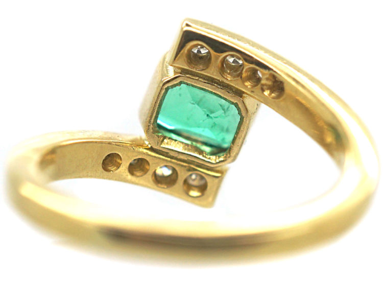 18ct Gold Emerald & Diamond Crossover Ring