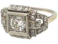 Art Deco Platinum & Diamond Geometric Ring