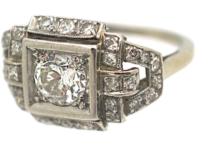 Art Deco Platinum & Diamond Geometric Ring