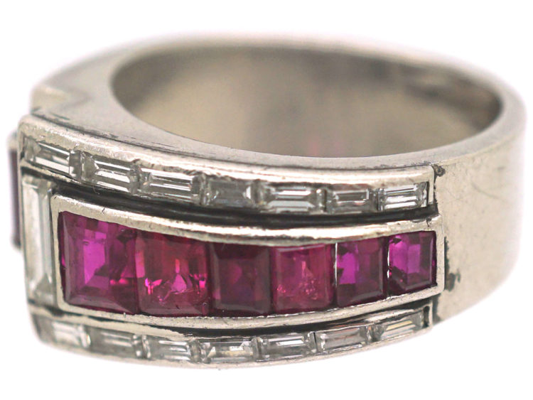 Retro Platinum, Ruby & Diamond Cocktail Ring